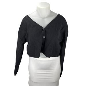 NEW BP.  Black Rib Knit V-neck Button Up Long Sleeve Crop Cardigan Sweater XXL